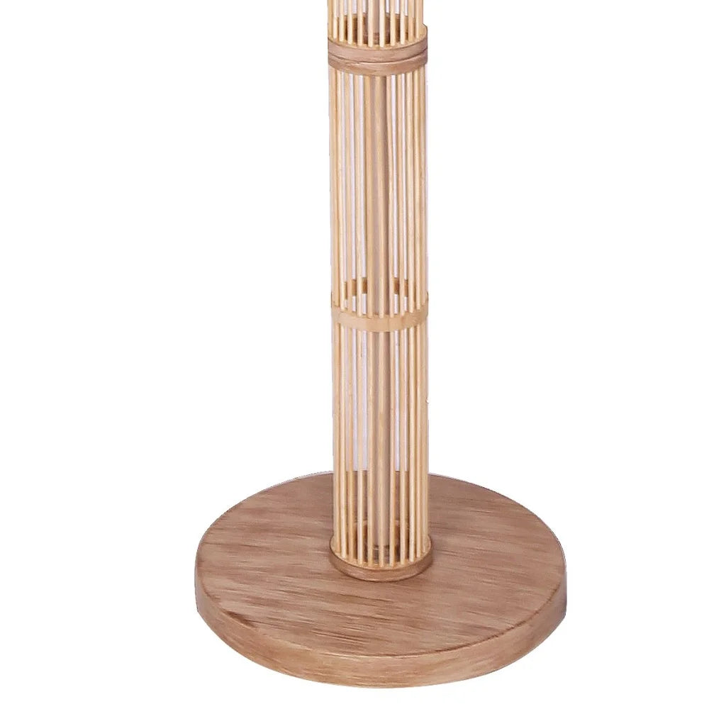 Sarantino Rattan Floor Lamp With Ghost-White Linen Shade
