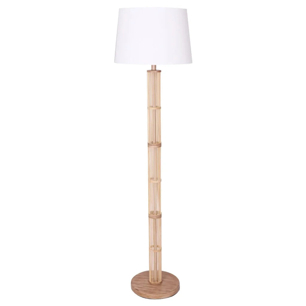 Sarantino Rattan Floor Lamp With Ghost-White Linen Shade