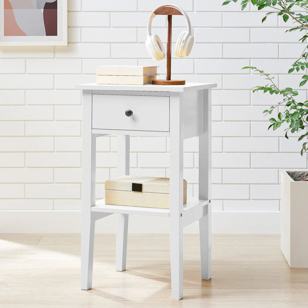 Sarantino Rue Bedside Table in White - Furniture > Bar