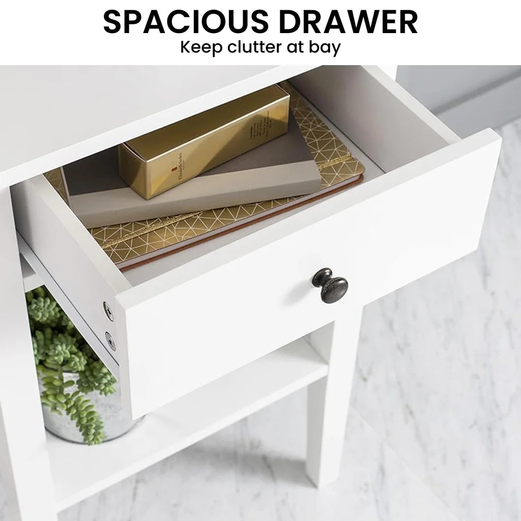 Sarantino Rue Bedside Table in White - Furniture > Bar