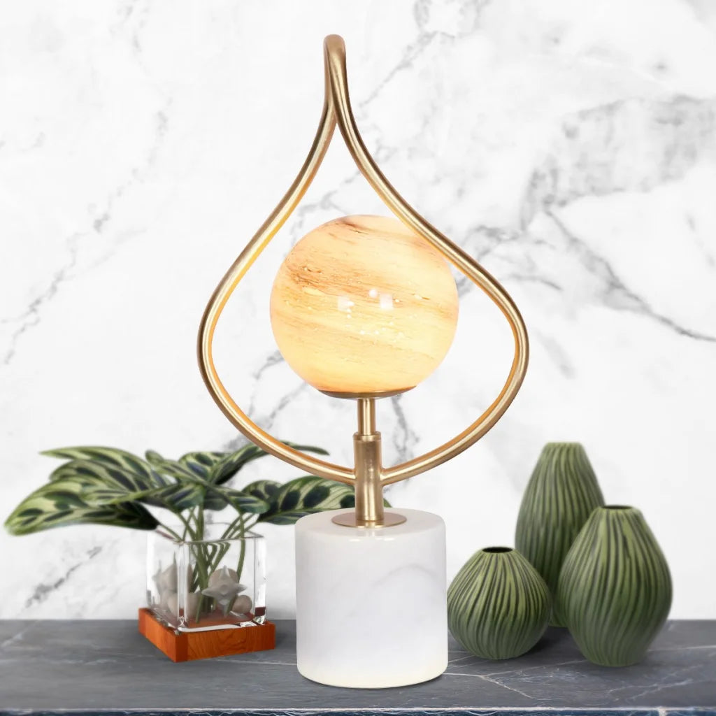 Sarantino Sculptural Orange Glass Table Lamp With White