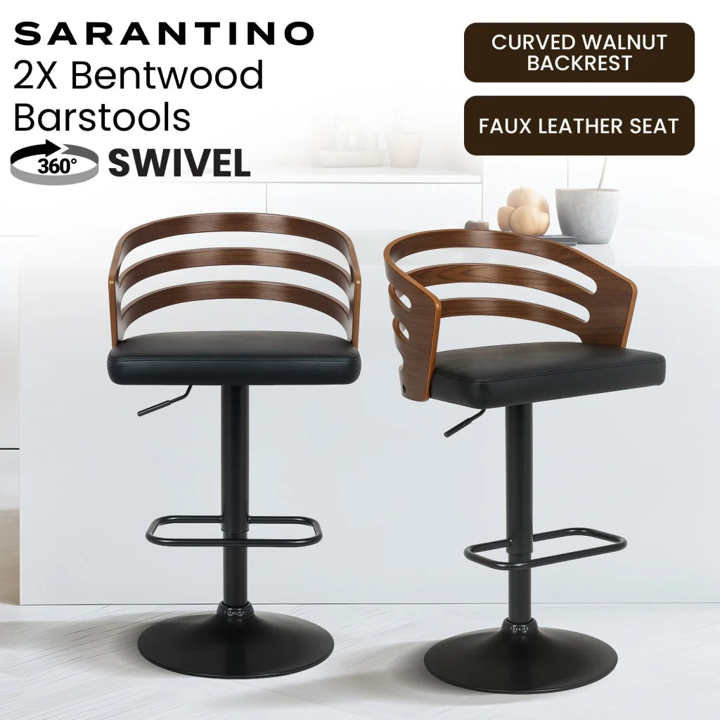 Sarantino Set Of 2 Bentwood Walnut Barstool Adjustable