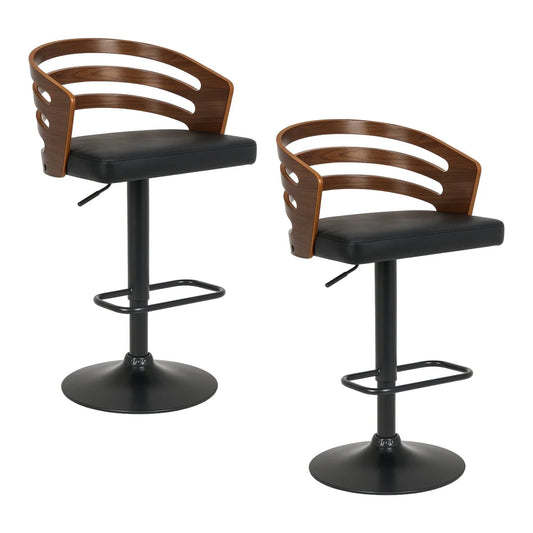 Sarantino Set Of 2 Bentwood Walnut Barstool Adjustable