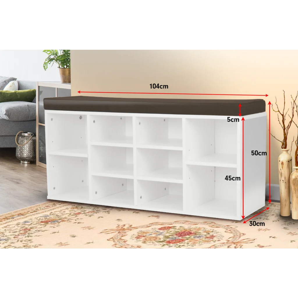 Sarantino Shoe Rack Cabinet Organiser Brown Cushion Bench