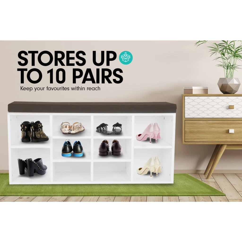 Sarantino Shoe Rack Cabinet Organiser Brown Cushion Bench