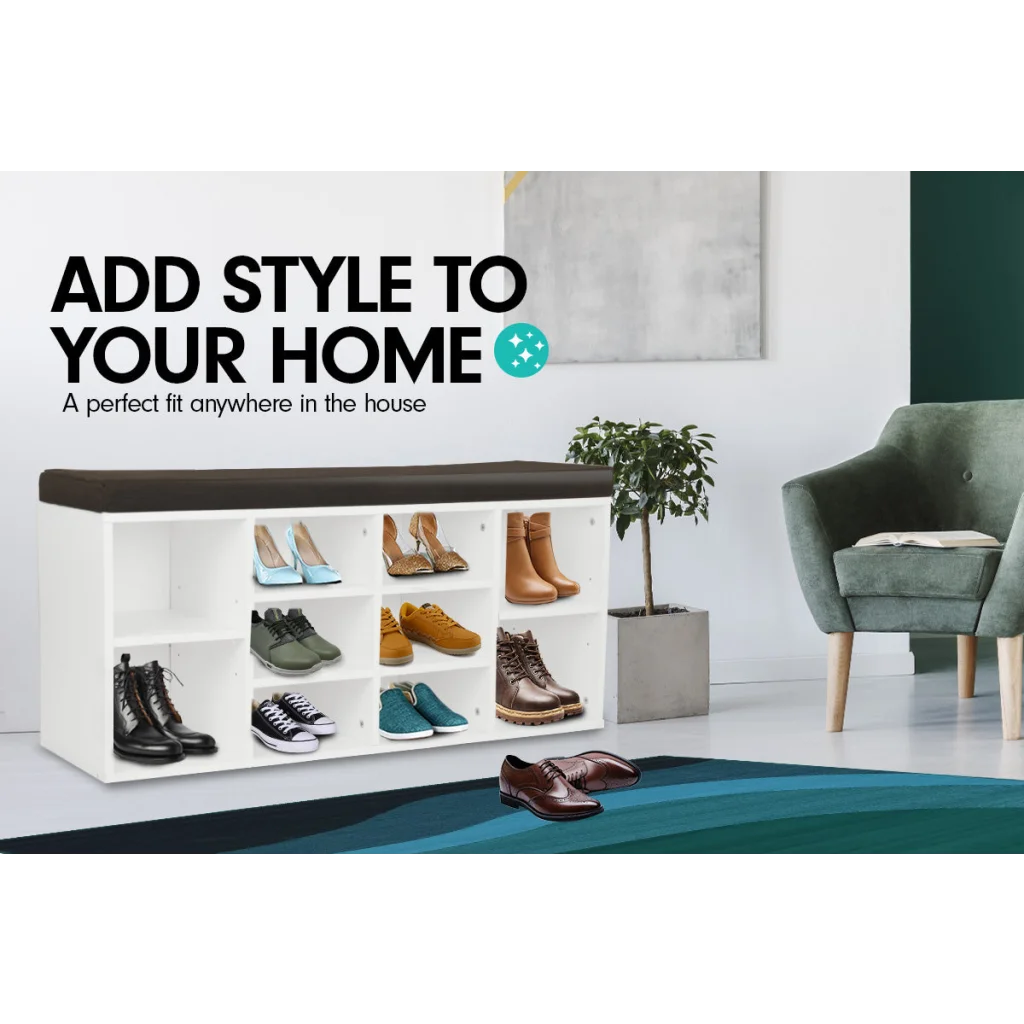 Sarantino Shoe Rack Cabinet Organiser Brown Cushion Bench