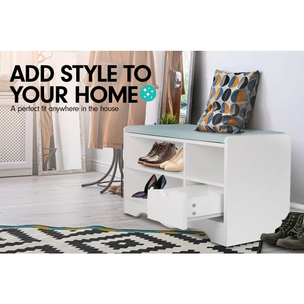 Sarantino Shoe Rack Cabinet Organiser Grey Cushion Stool