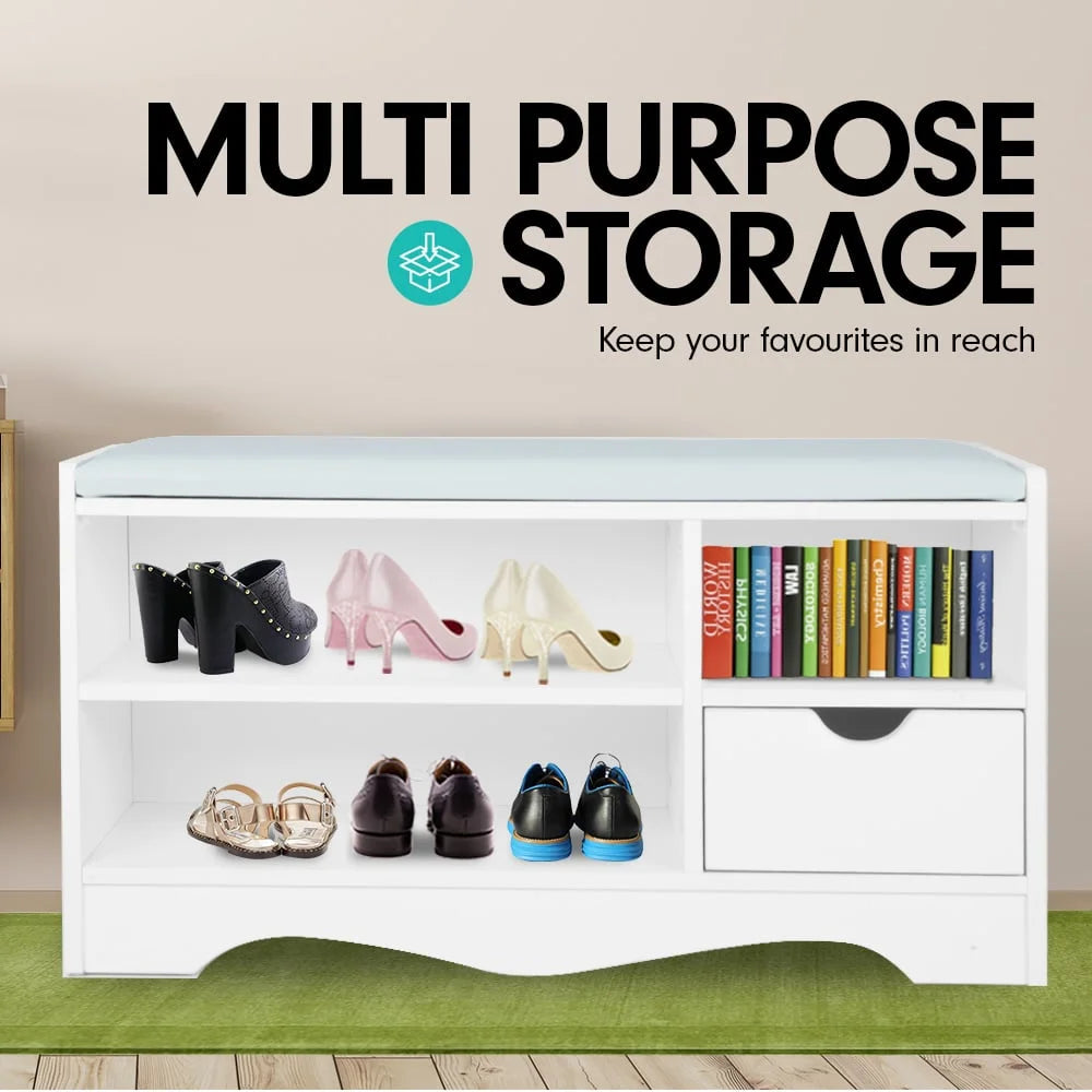 Sarantino Shoe Rack Cabinet Organiser Grey Cushion Stool