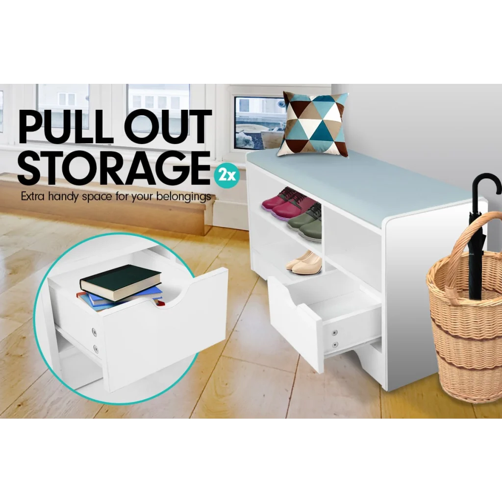 Sarantino Shoe Rack Cabinet Organiser Grey Cushion Stool