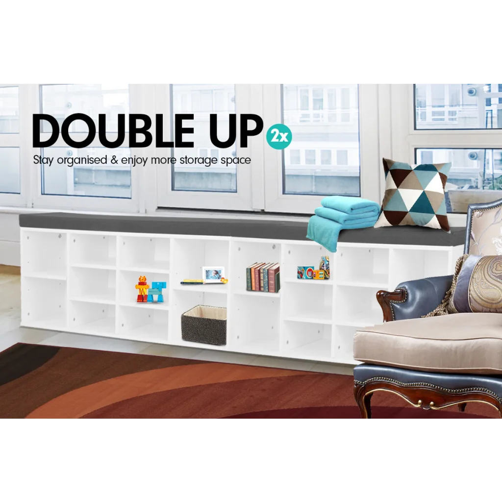 Sarantino Shoe Rack Cabinet Organiser Grey Cushion Sttol