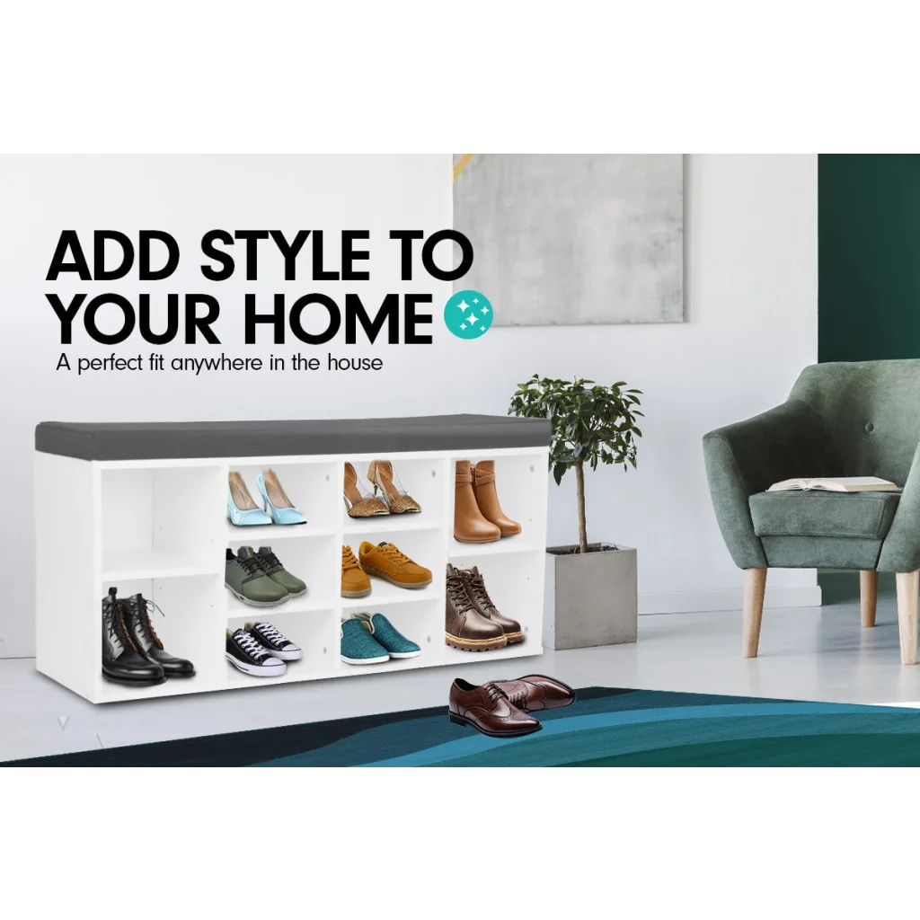 Sarantino Shoe Rack Cabinet Organiser Grey Cushion Sttol