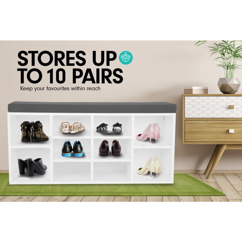 Sarantino Shoe Rack Cabinet Organiser Grey Cushion Sttol