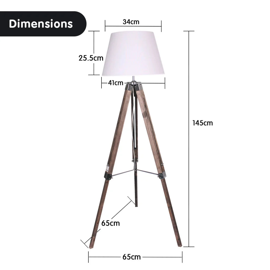 Sarantino Solid Wood Tripod Floor Lamp Adjustable Height