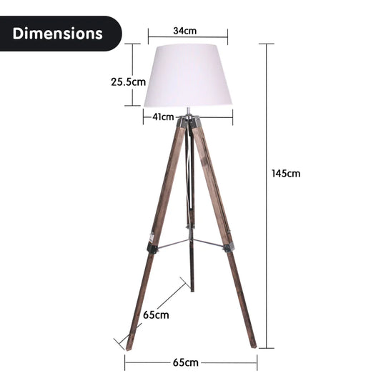 Sarantino Solid Wood Tripod Floor Lamp Adjustable Height