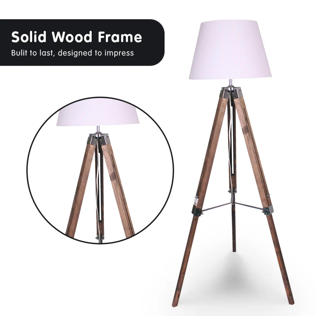 Sarantino Solid Wood Tripod Floor Lamp Adjustable Height