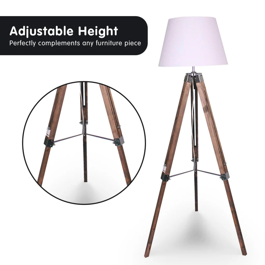Sarantino Solid Wood Tripod Floor Lamp Adjustable Height