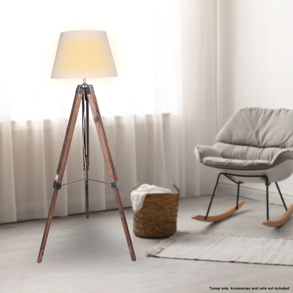 Sarantino Solid Wood Tripod Floor Lamp Adjustable Height