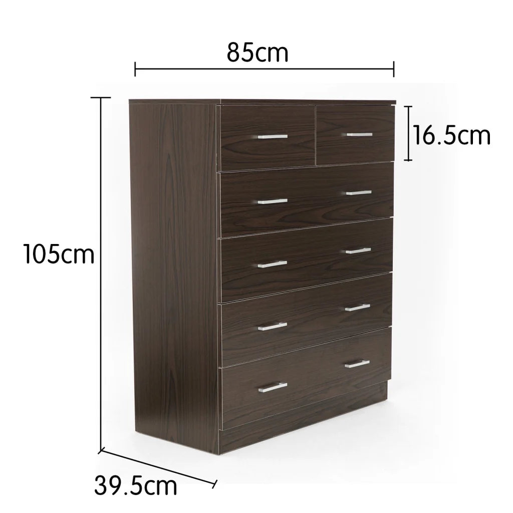 Sarantino Tallboy Dresser 6 Chest Of Drawers Cabinet