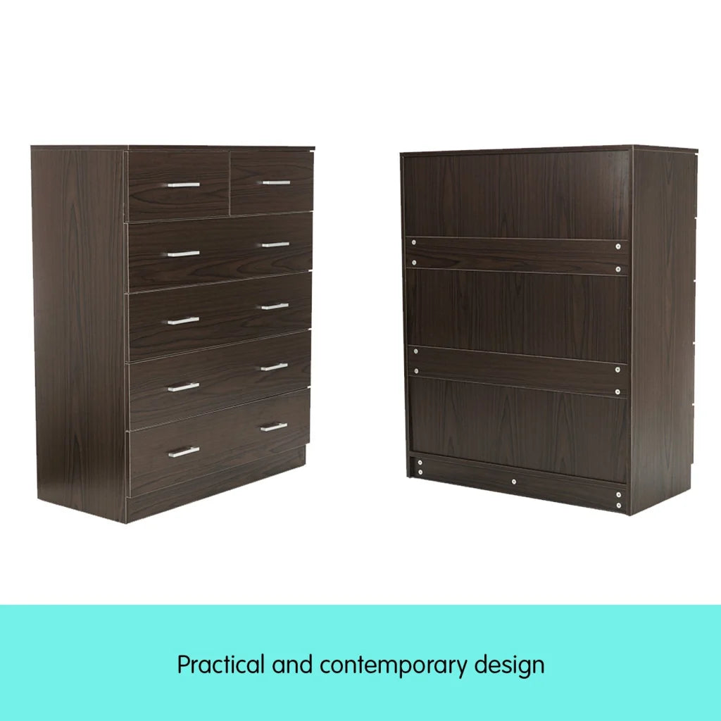 Sarantino Tallboy Dresser 6 Chest Of Drawers Cabinet