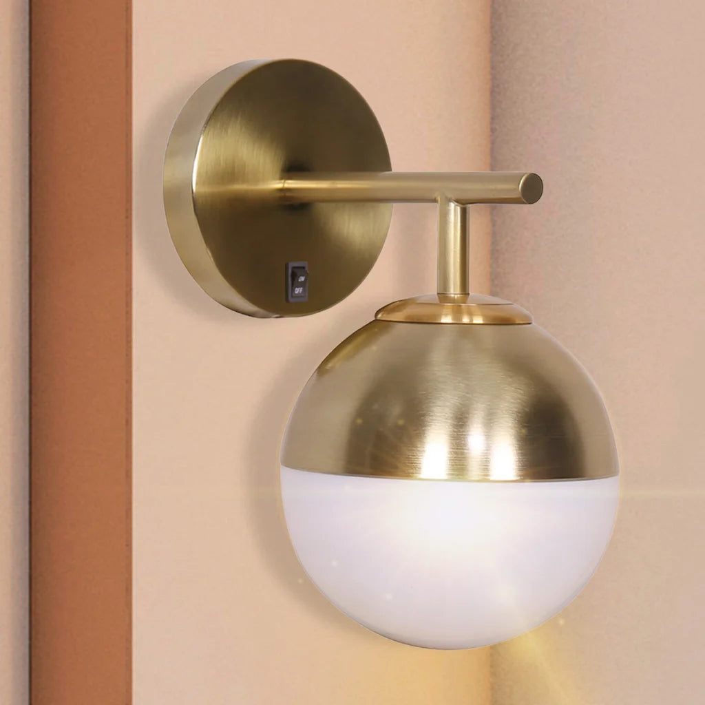 Sarantino Wall Lamp with Gold Metal Base and White Glass