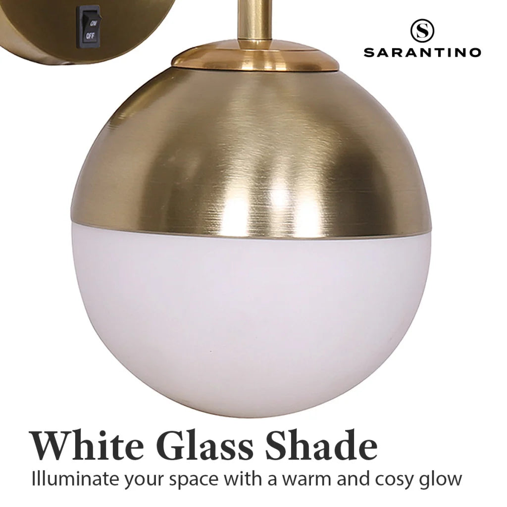 Sarantino Wall Lamp with Gold Metal Base and White Glass