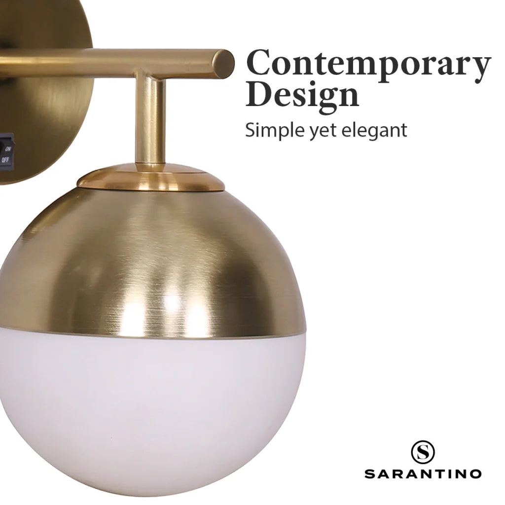 Sarantino Wall Lamp with Gold Metal Base and White Glass
