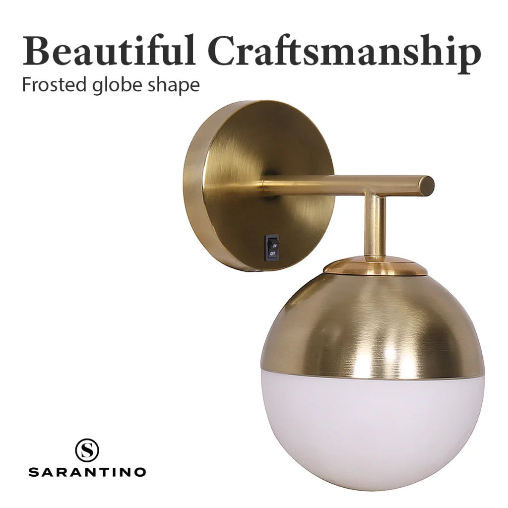 Sarantino Wall Lamp with Gold Metal Base and White Glass