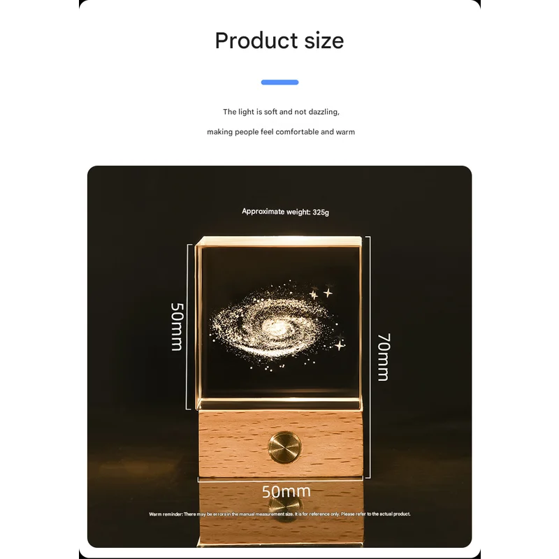 Saturn Luminous 3D Crystal Cube Night Light - Laser