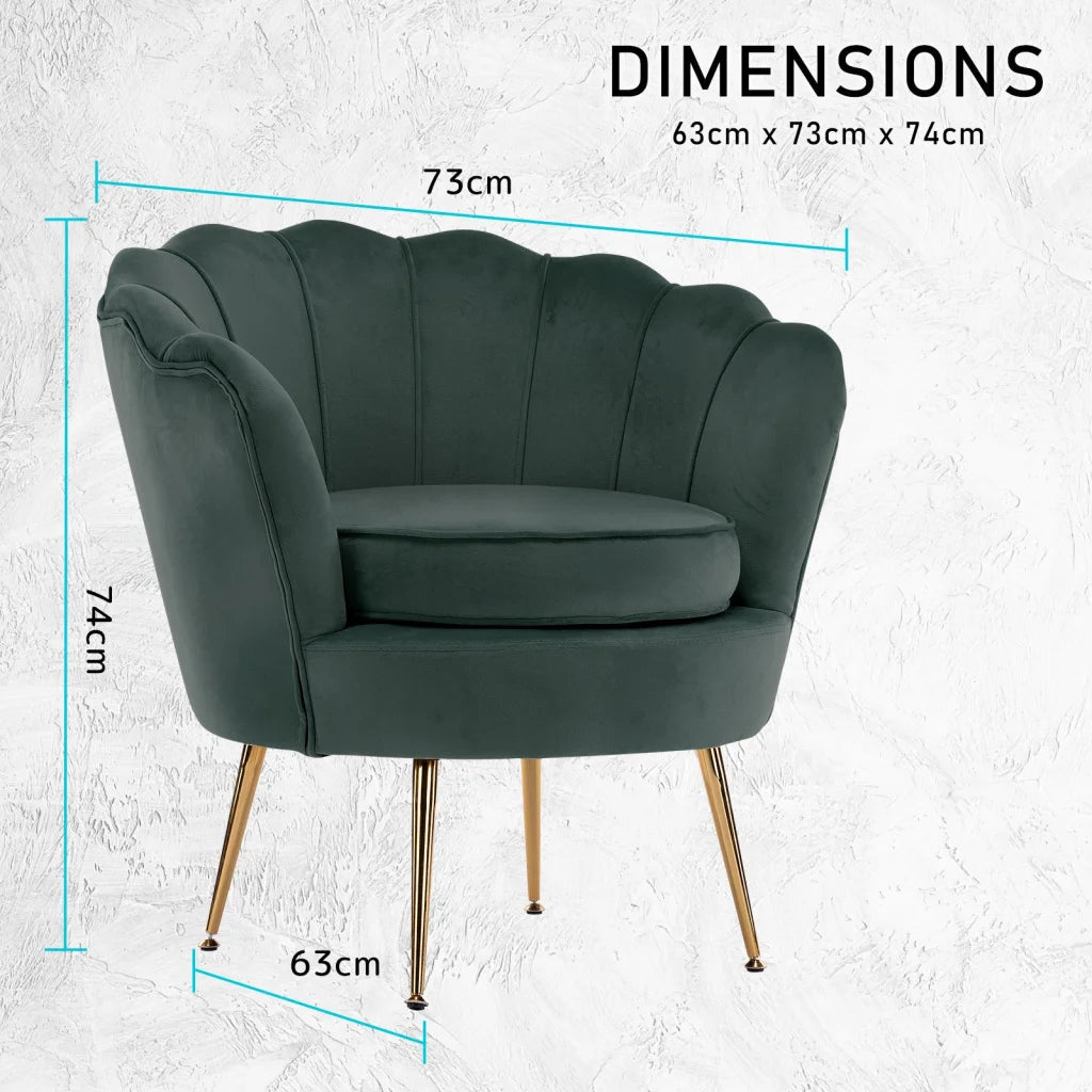 Scallop Green Armchair Lounge Chair Accent Velvet