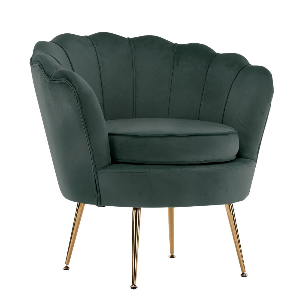 Scallop Green Armchair Lounge Chair Accent Velvet