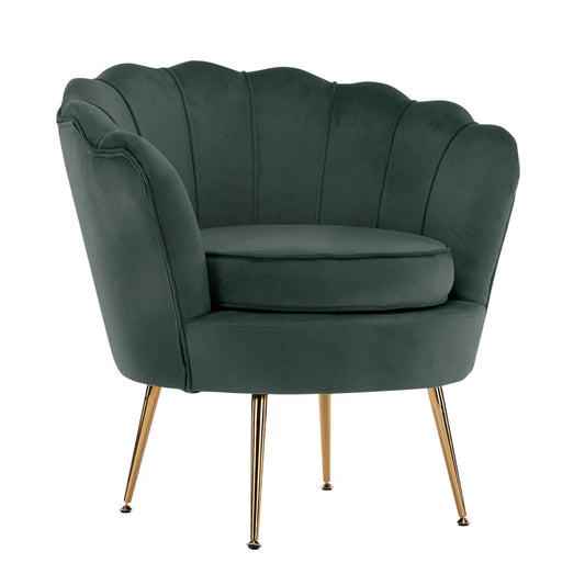 Scallop Green Armchair Lounge Chair Accent Velvet