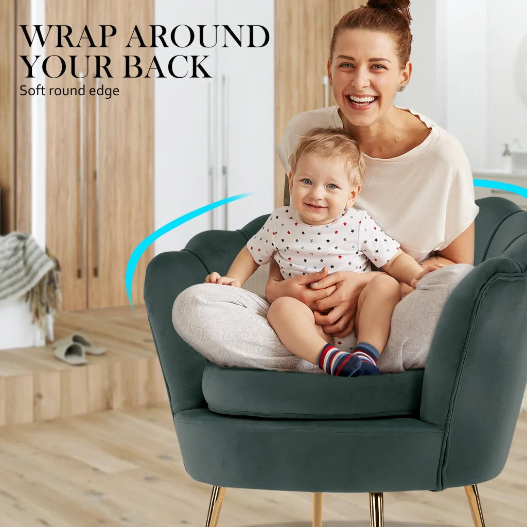 Scallop Green Armchair Lounge Chair Accent Velvet