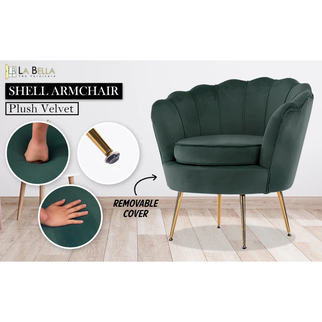 Scallop Green Armchair Lounge Chair Accent Velvet