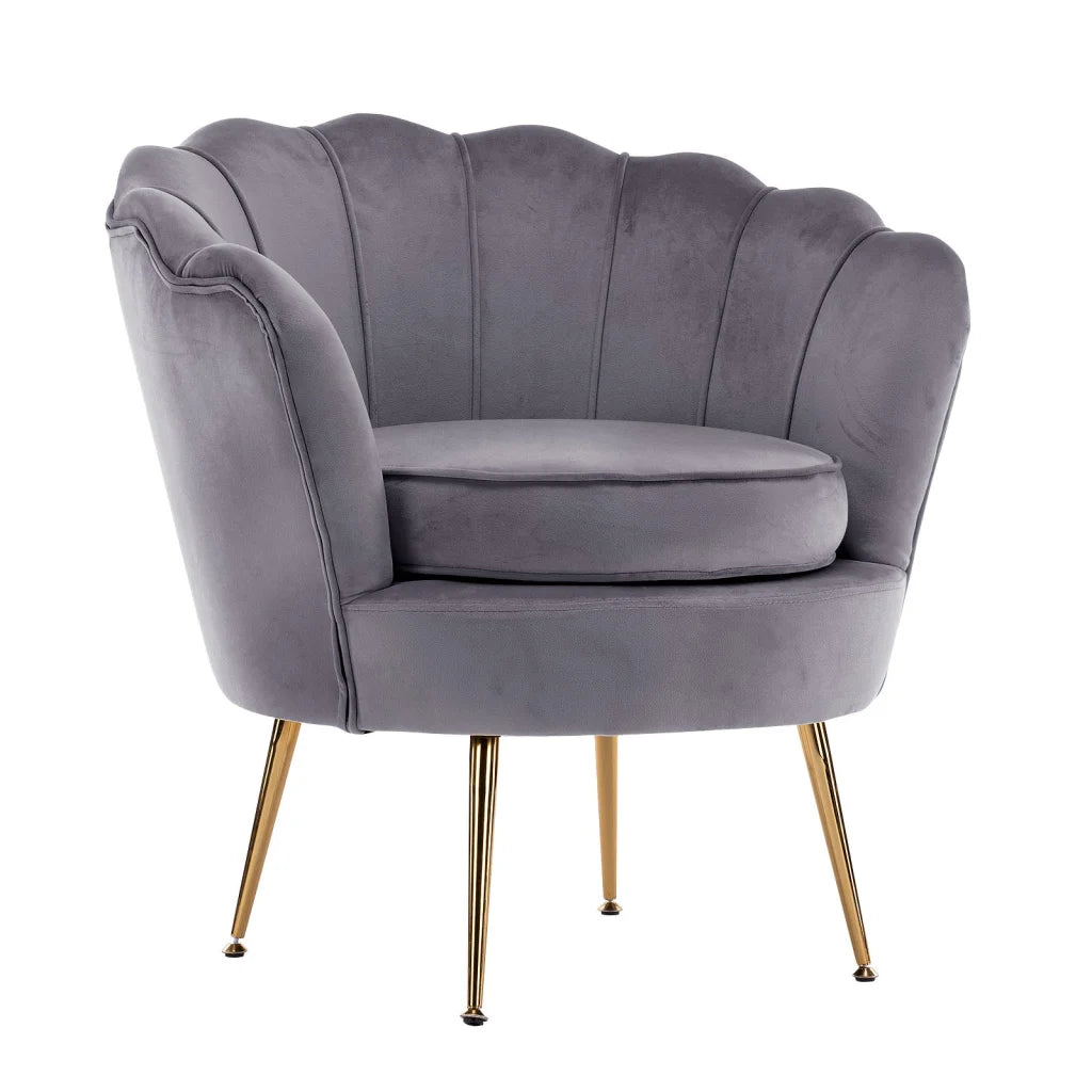 Scallop Grey Armchair Lounge Chair Accent Velvet