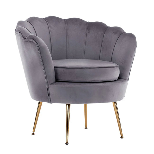 Scallop Grey Armchair Lounge Chair Accent Velvet