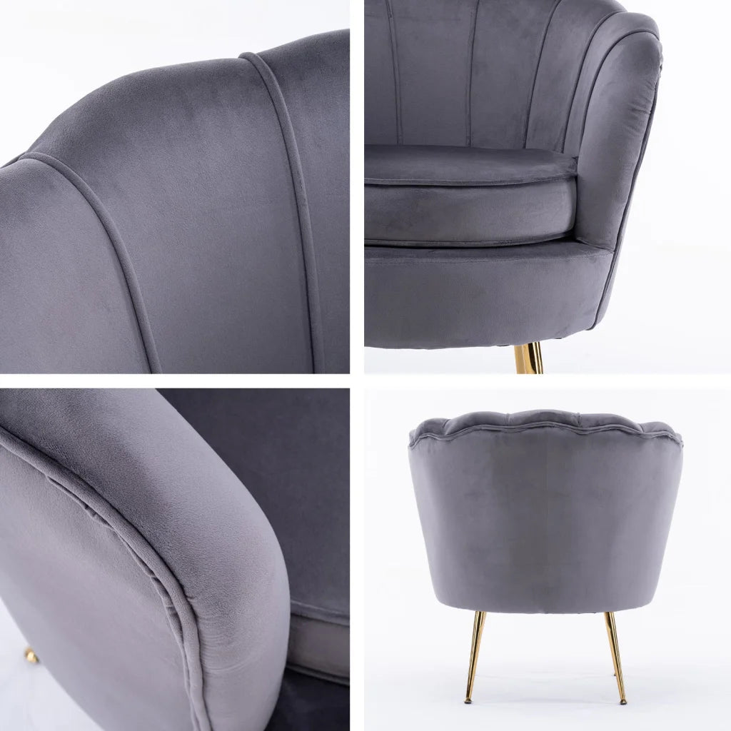 Scallop Grey Armchair Lounge Chair Accent Velvet