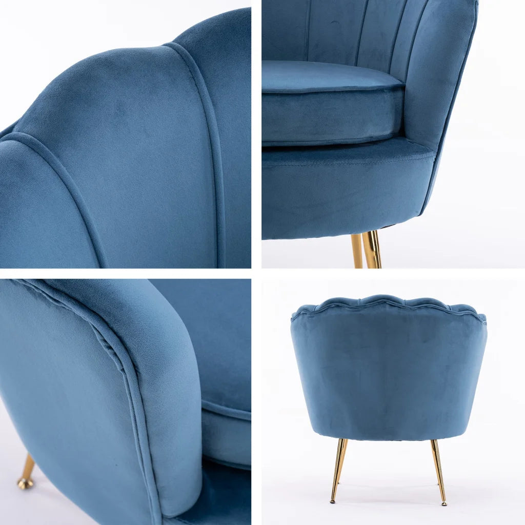 Scallop Navy Blue Armchair Lounge Chair Accent Velvet