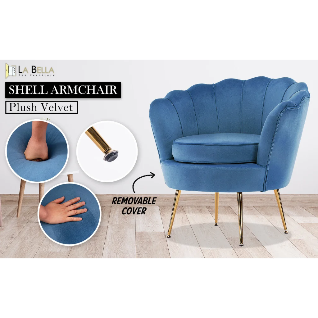 Scallop Navy Blue Armchair Lounge Chair Accent Velvet