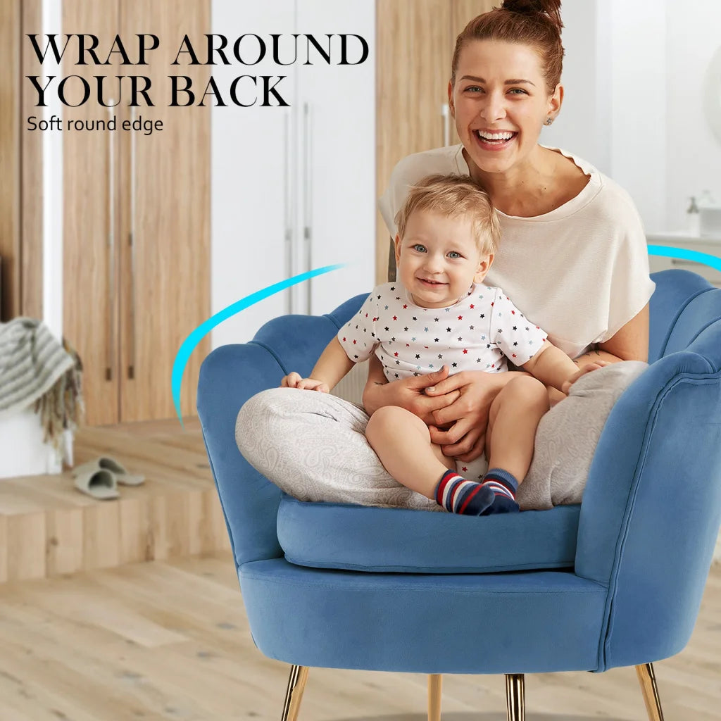 Scallop Navy Blue Armchair Lounge Chair Accent Velvet