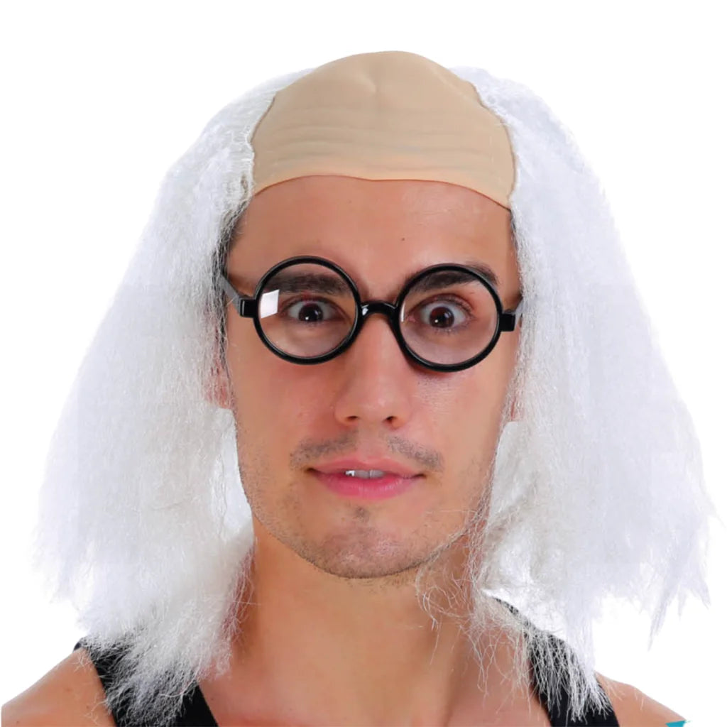 SCIENTIST WIG Mad Einstein Costume Fancy Dress White Hair