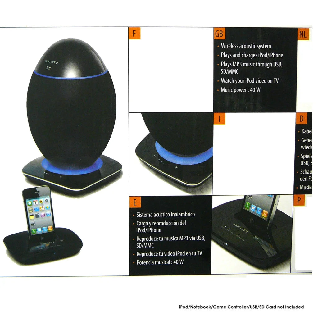 Scott 2.4Ghz Wireless OVE Speaker System USB SD Bluetooth