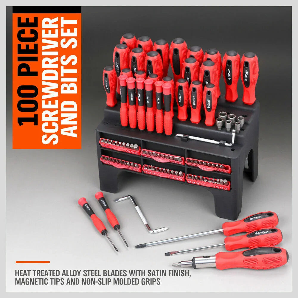 Screwdriver Set 100Pc Ratchet Handle Socket Slot Pozi Hex
