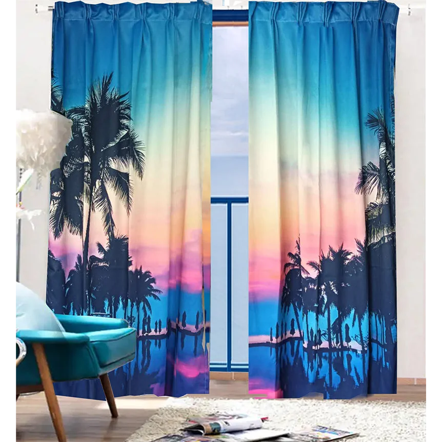 Sea View 3D Printing Blockout Curtains 260x213cm PINCH