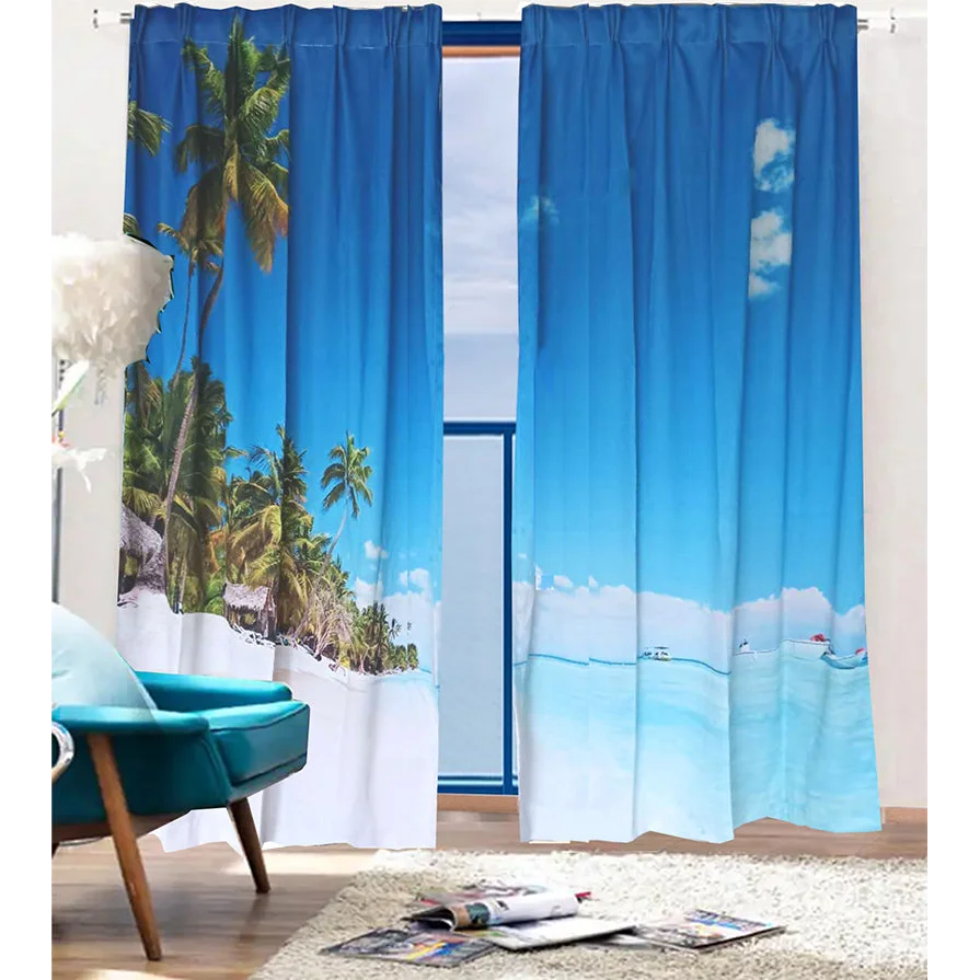 Sea View 3D Printing Blockout Curtains 260x213cm PINCH