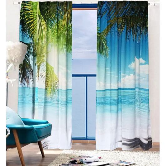 Sea View 3D Printing Blockout Curtains 260x213cm PINCH