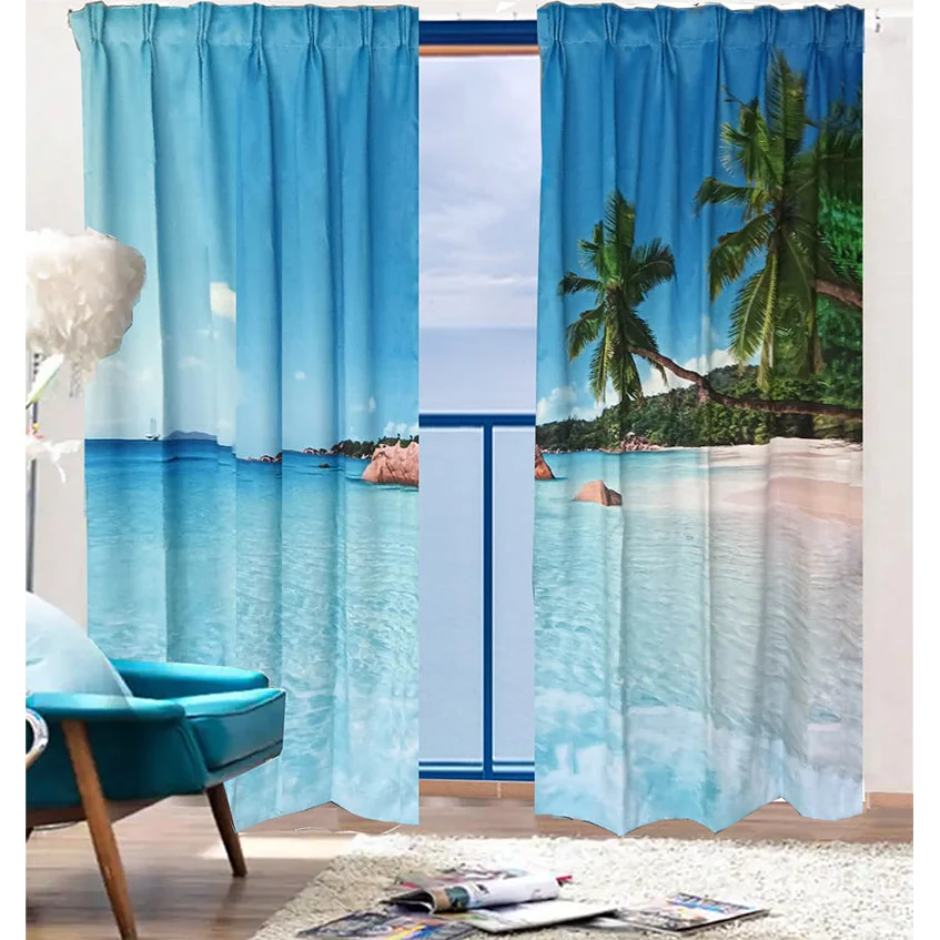 Sea View 3D Printing Blockout Curtains 260x213cm PINCH