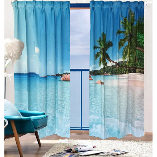 Sea View 3D Printing Blockout Curtains 260x213cm PINCH
