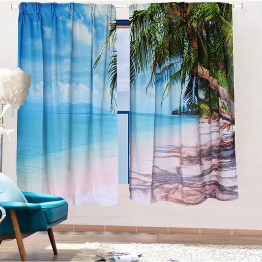 Sea View 3D Printing Blockout Curtains 2x127x160cm PINCH