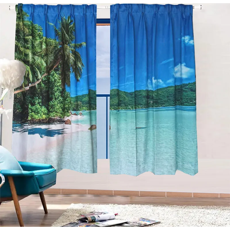 Sea View 3D Printing Blockout Curtains 2x127x160cm PINCH