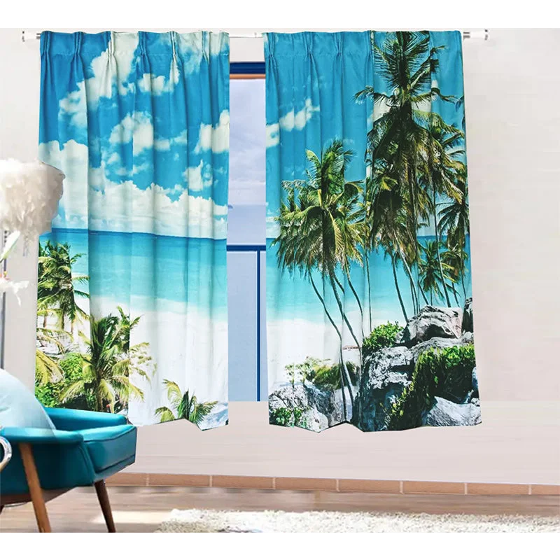 Sea View 3D Printing Blockout Curtains 2x128x160cm PINCH